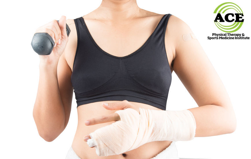 44222927 - woman in accident bone in finger broken from work out