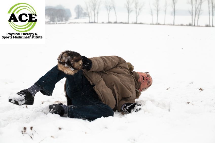 17546735 - senior man with injured leg falling on snow.